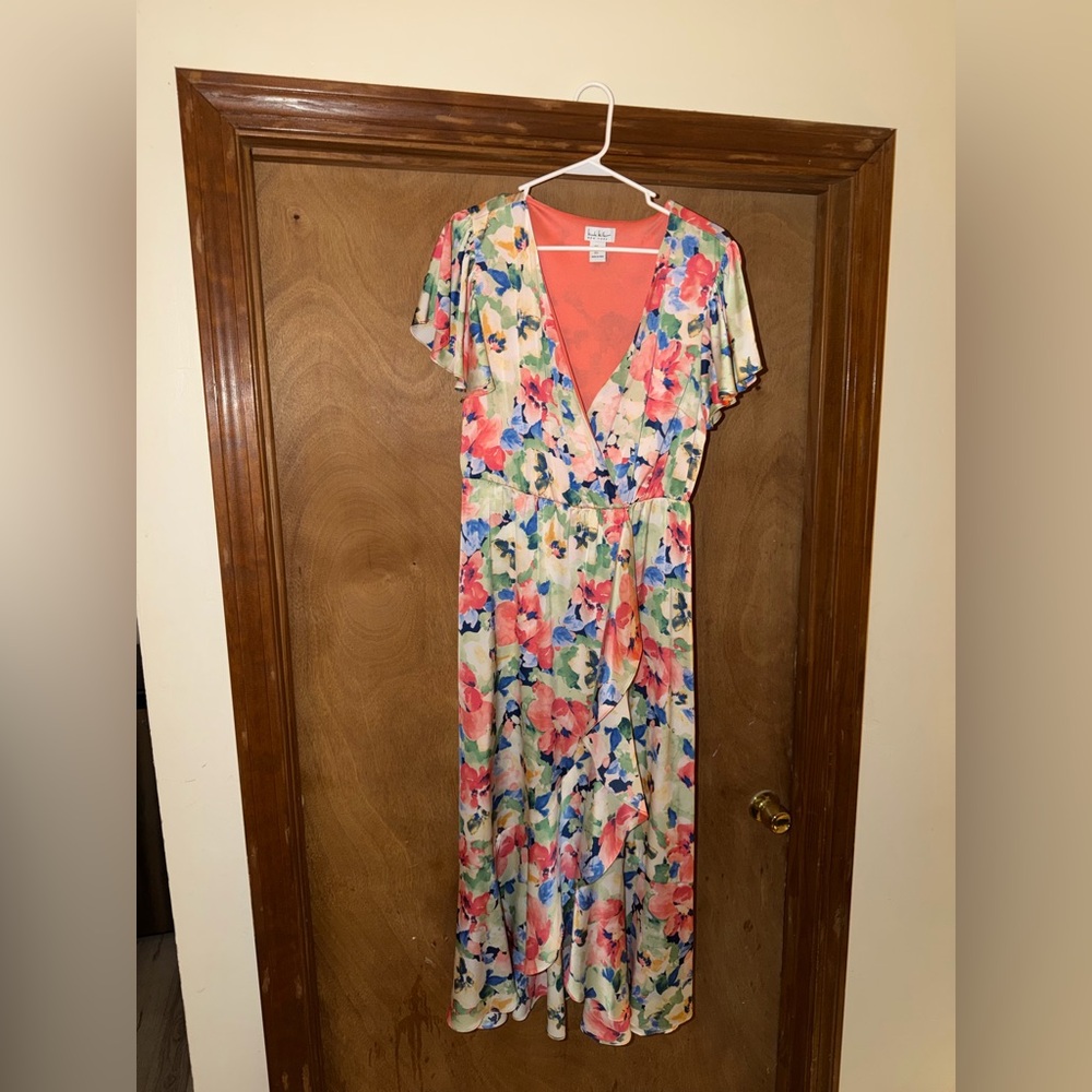 Nicole Miller Floral Ruffled Maxi Dress - Pink and Blue L